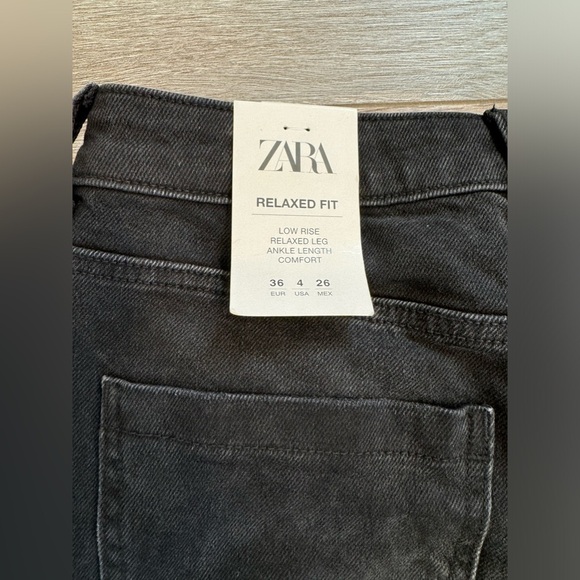 ZARA Womens Size 4 Relaxed Fit Black Distressed Jeans Low Rise Ankle Grunge Y2K - Picture 7 of 9